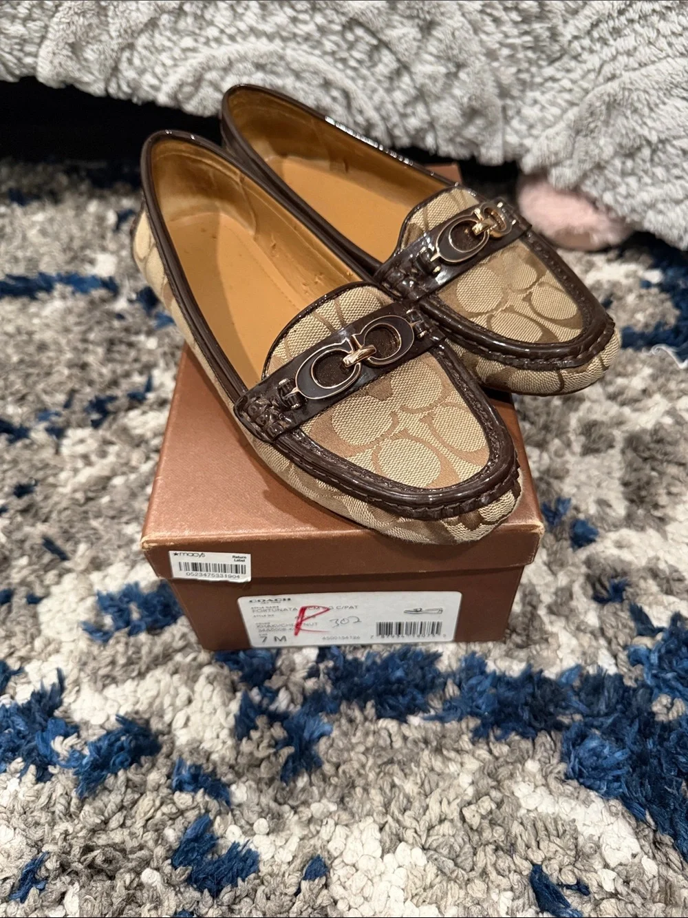 Coach Beige Signature Canvas and Dark Brown Leather Horsebit Loafers